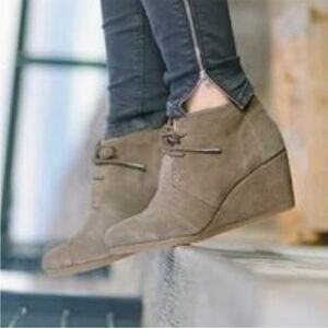 TOMS Desert Wedge Booties in Taupe Suede